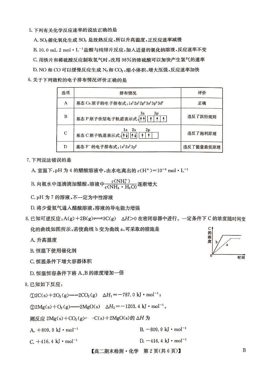 河南商丘市高级中学2025-2026学年上学期期末考试 高二化学试卷含答案第2页
