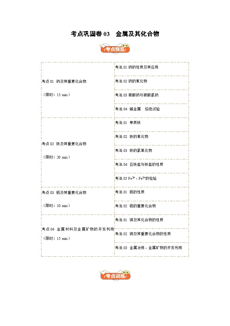 高考化学一轮-考点巩固卷03  金属及其化合物（原卷版）第1页