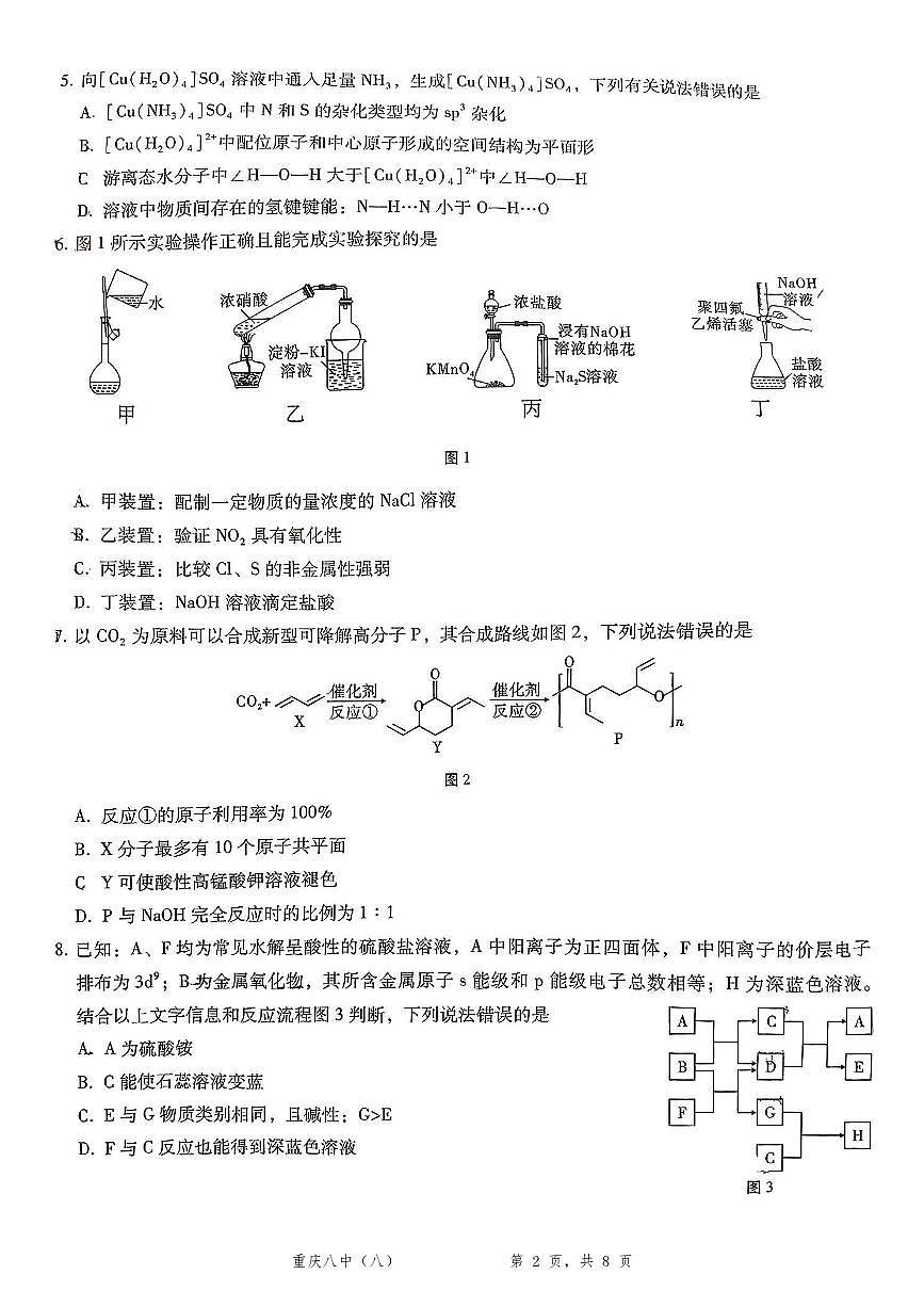 重庆市第八中学2025届高三5月适应性月考卷（八）化学第2页