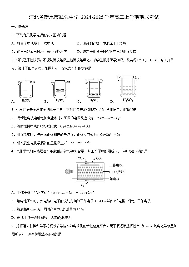 2024-2025学年河北省衡水市武强中学高二上学期期末考试化学试卷（学生版）第1页