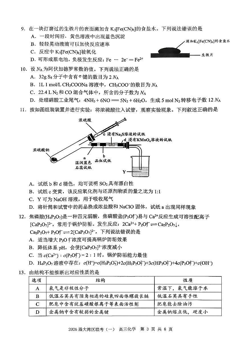 2026届大湾区高考一模化学试题（含答案）第3页