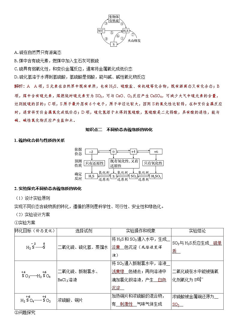 2026高中化学人教版（2019）必修第二册 课堂讲义第五章第一节 第三课时　不同价态含硫物质的转化（含答案）第2页