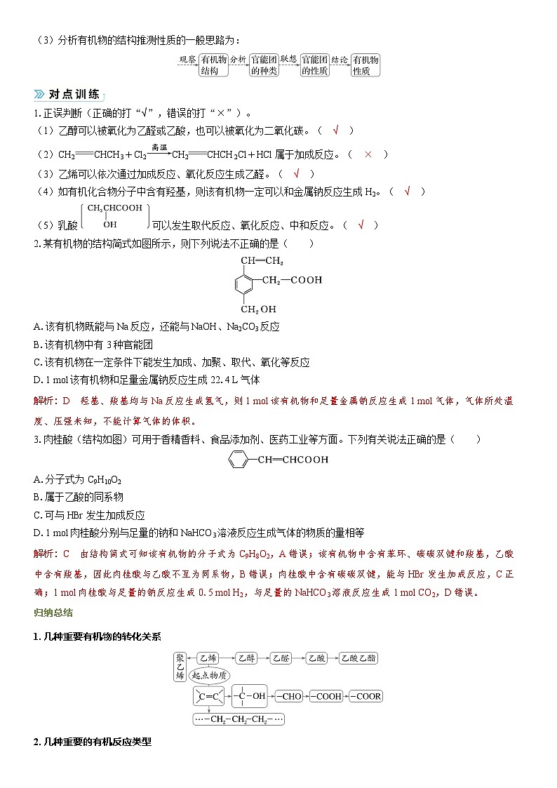 2026高中化学人教版（2019）必修第二册课堂讲义第七章  第三节第三课时　官能团与有机化合物的分类（含答案）第3页