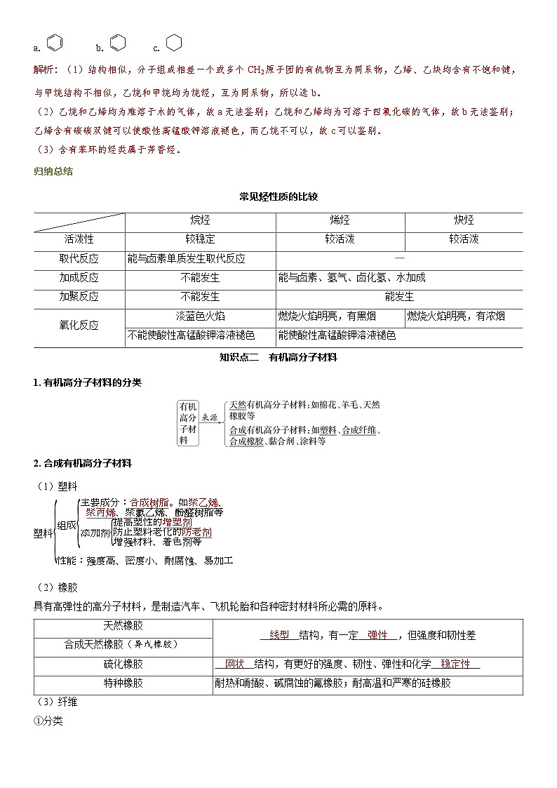 2026高中化学人教版（2019）必修第二册课堂讲义第七章  第二节第二课时　烃　有机高分子材料（含答案）第3页