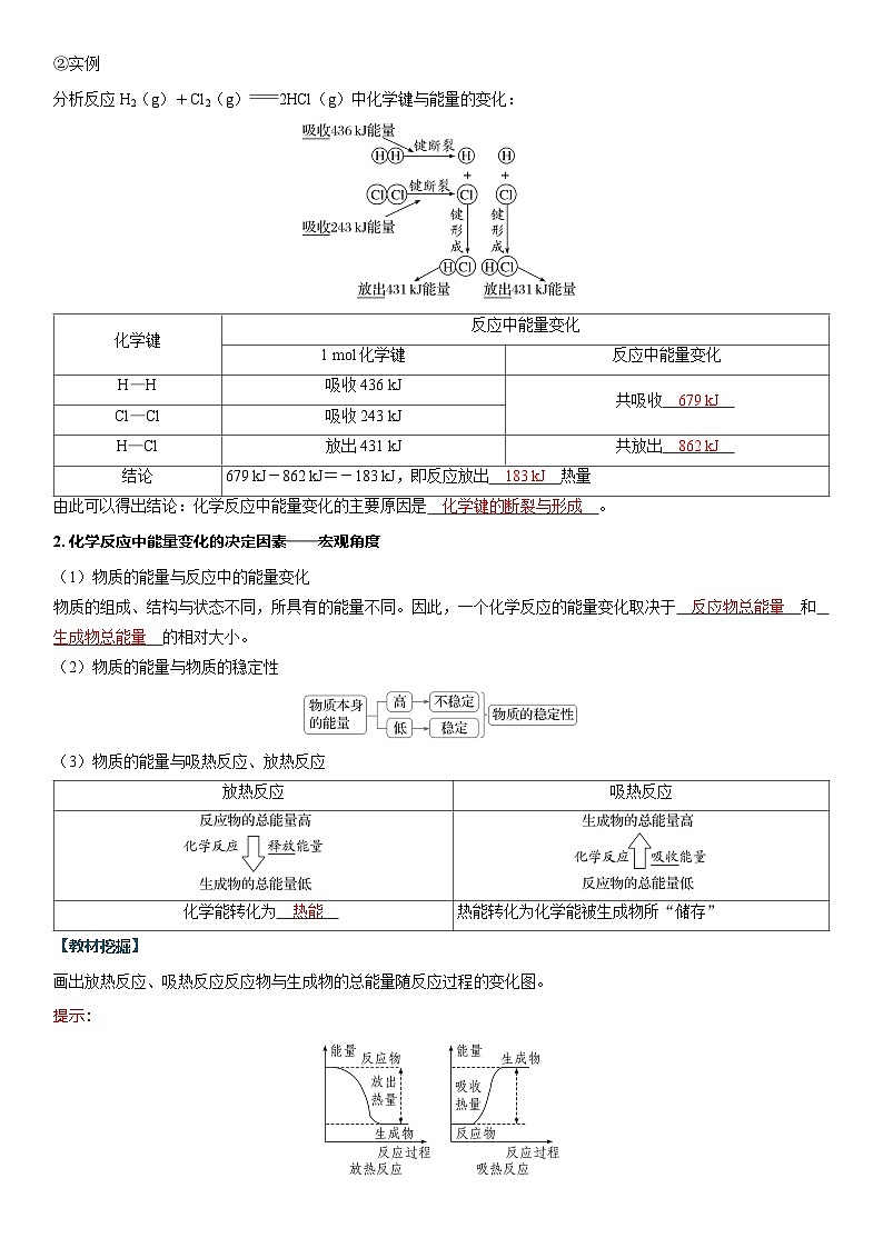 2026高中化学人教版（2019）必修第二册  课堂讲义第六章第一节第一课时　化学反应与热能（含答案）第3页