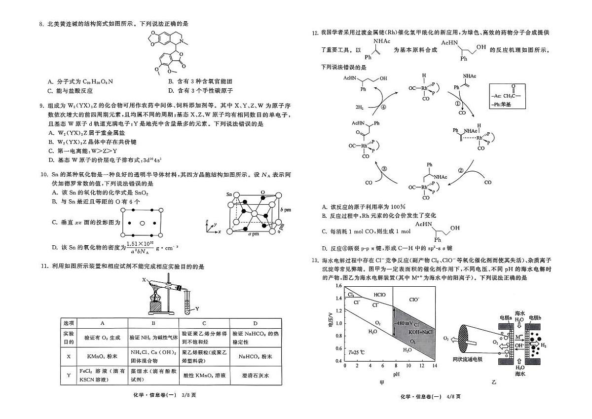 2026普通高中水平测试高三上学期2月信息卷一化学试题无答案第2页