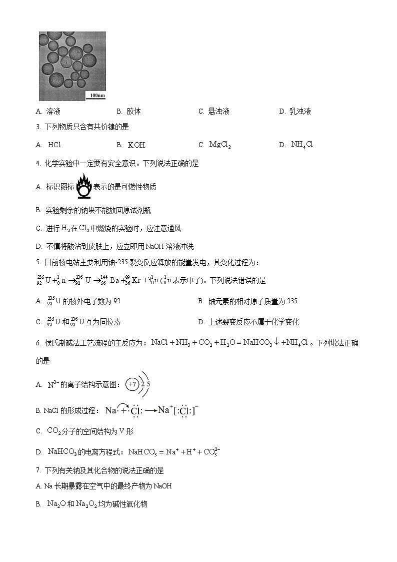 河北石家庄市2025-2026学年第一学期期末教学质量检测 高一化学试卷（试卷+解析）第2页