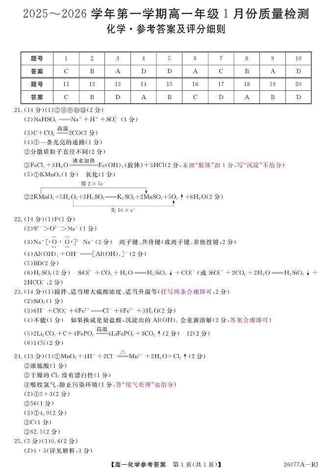 26077A-评分细则-化学RJ第1页