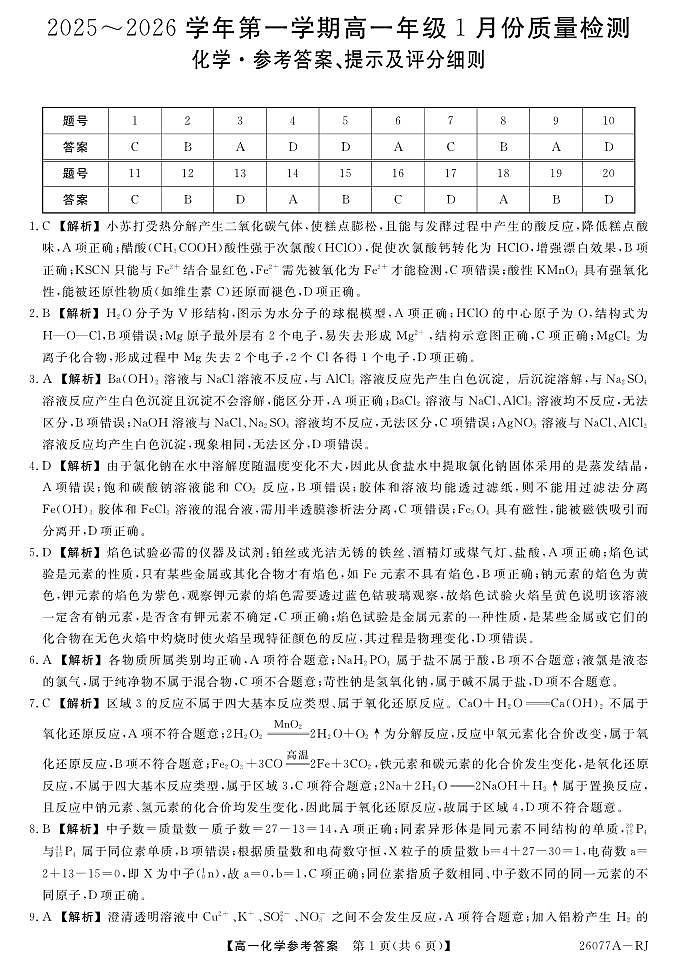 26077A-详解版答案-化学RJ第1页