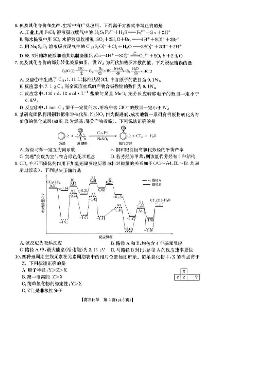 2025-2026学年陕西省商洛市第一学期期末考试高三化学试题（含答案）第2页