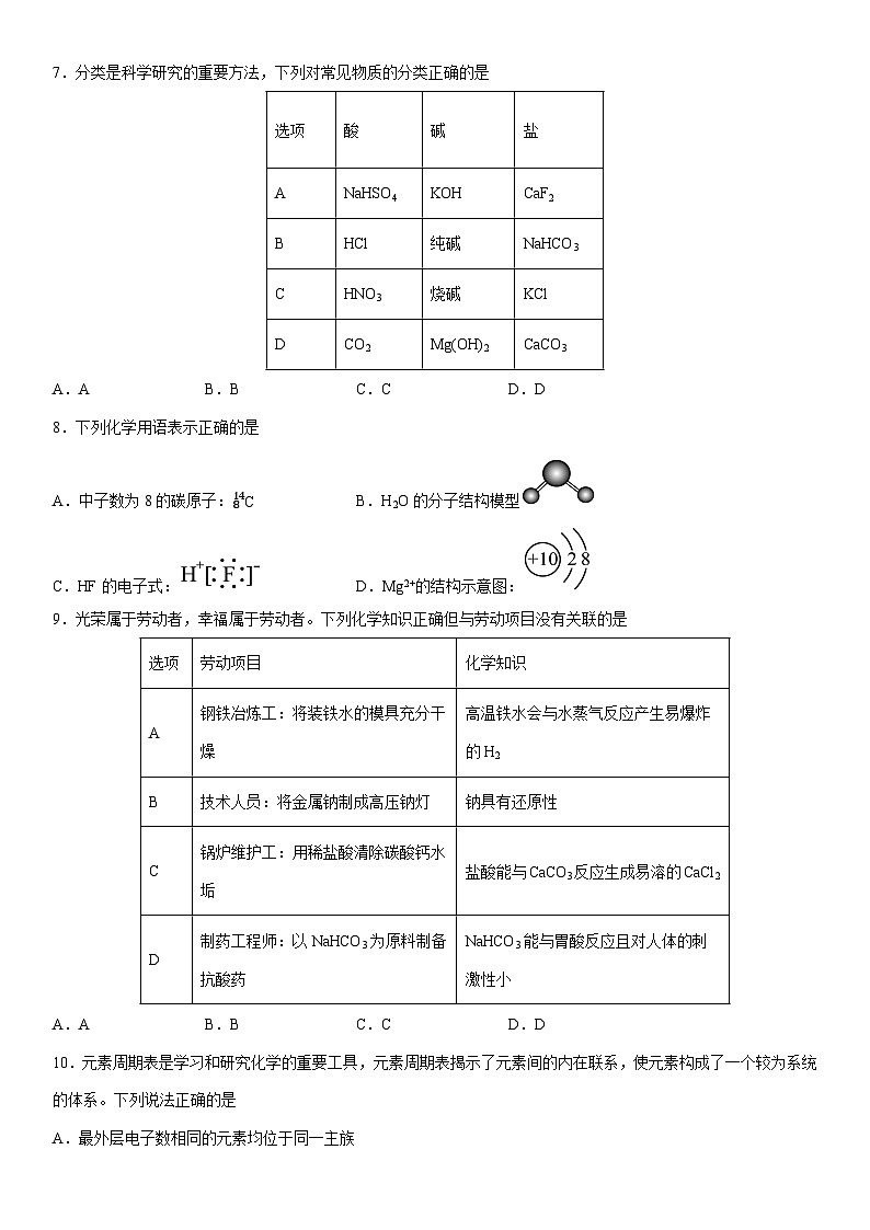2024-2025学年江西省多校联考高一上学期期末考试化学试卷（学生版）第2页