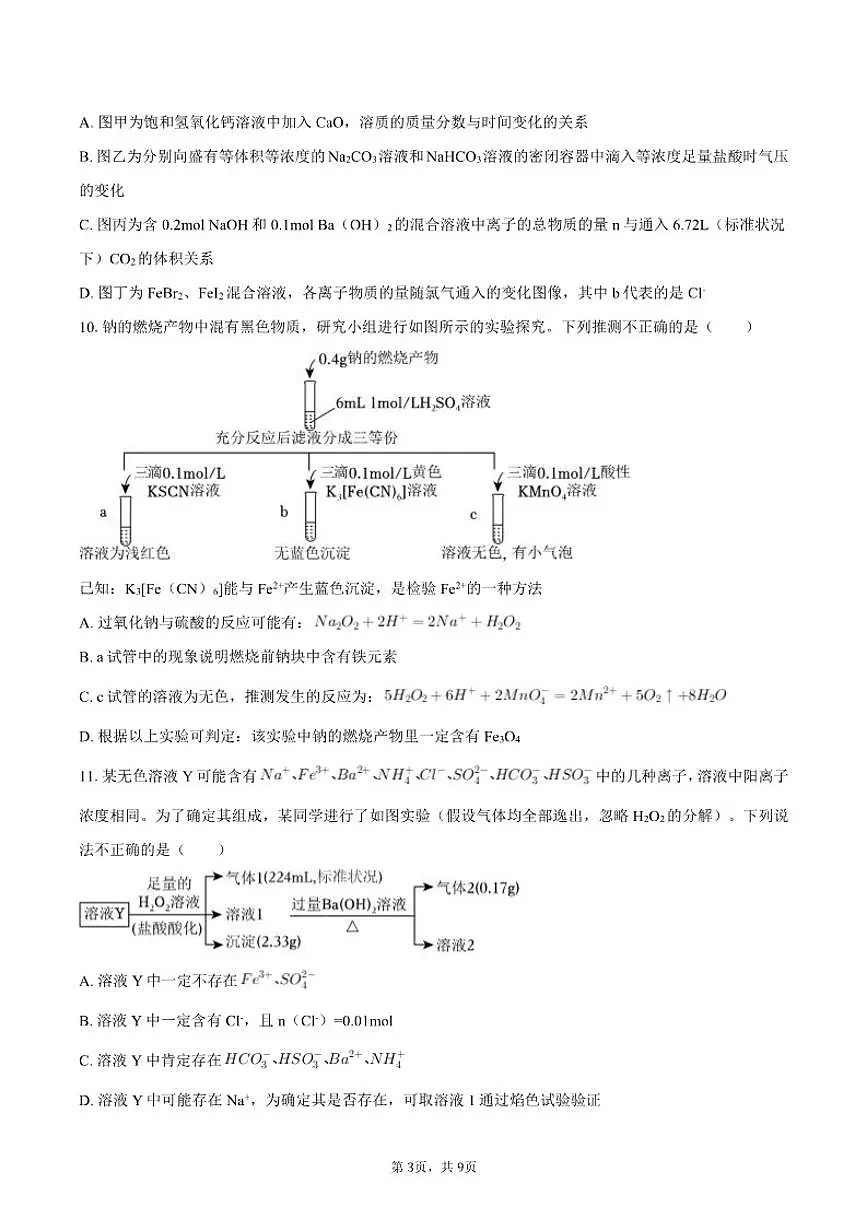 2025-2026学年湖南省长沙市雅礼中学高一（上）期末化学试卷（含答案）第3页
