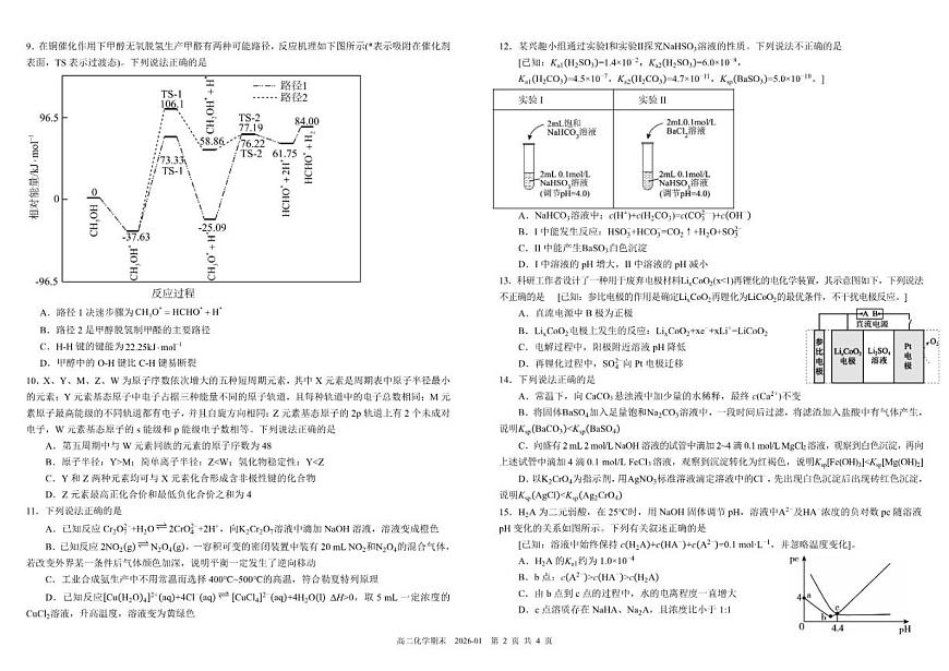 2025-2026学年四川省成都市树德中学高二年级上期期末测试化学试卷（含答案）第2页