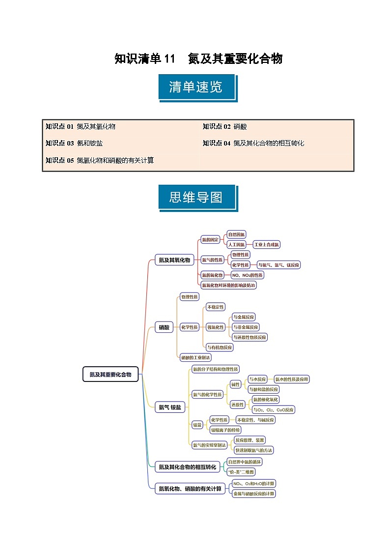 知识清单11 氮及其重要化合物-高考化学一轮复习知识清单（新高考专用）（解析版）第1页