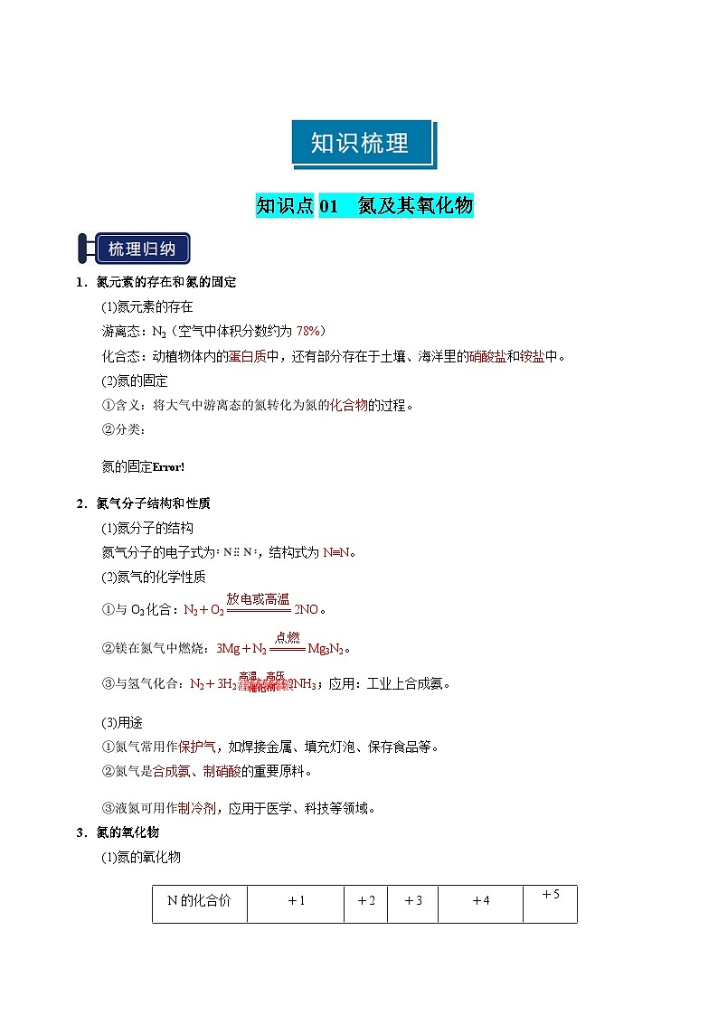 知识清单11 氮及其重要化合物-高考化学一轮复习知识清单（新高考专用）（解析版）第2页