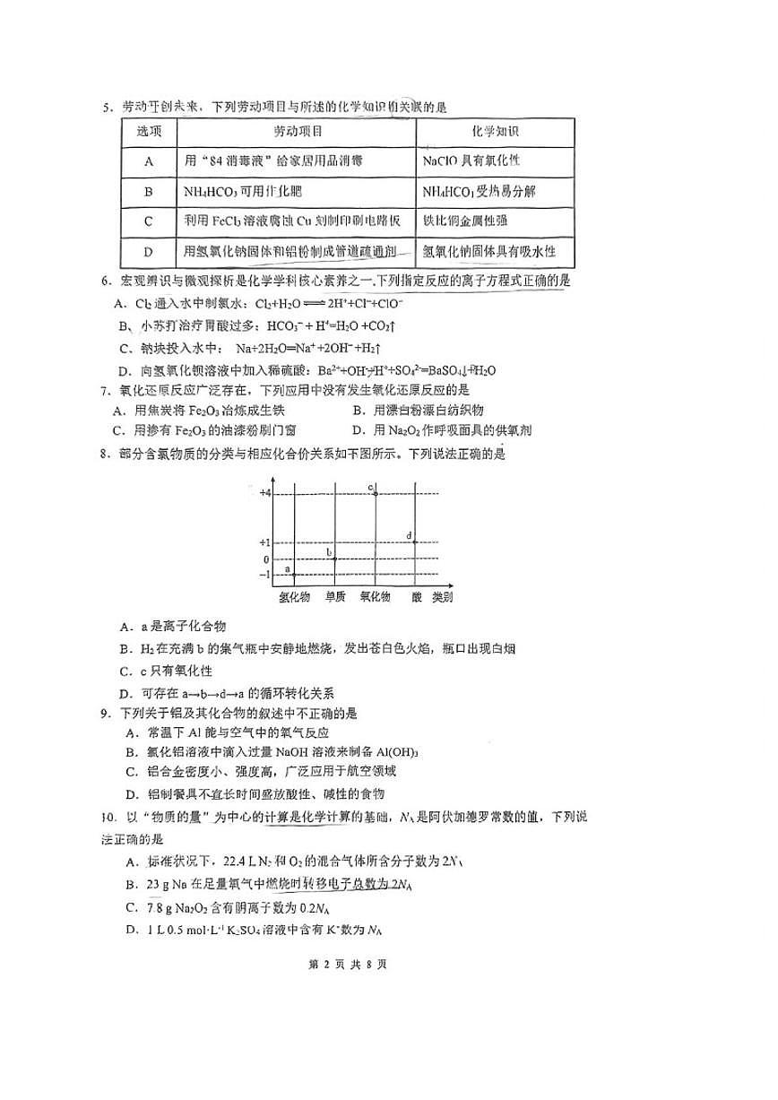 2024-2025学年广东省广州市华南师范大学附属中学高一上学期期末检测化学（含答案）试卷第2页