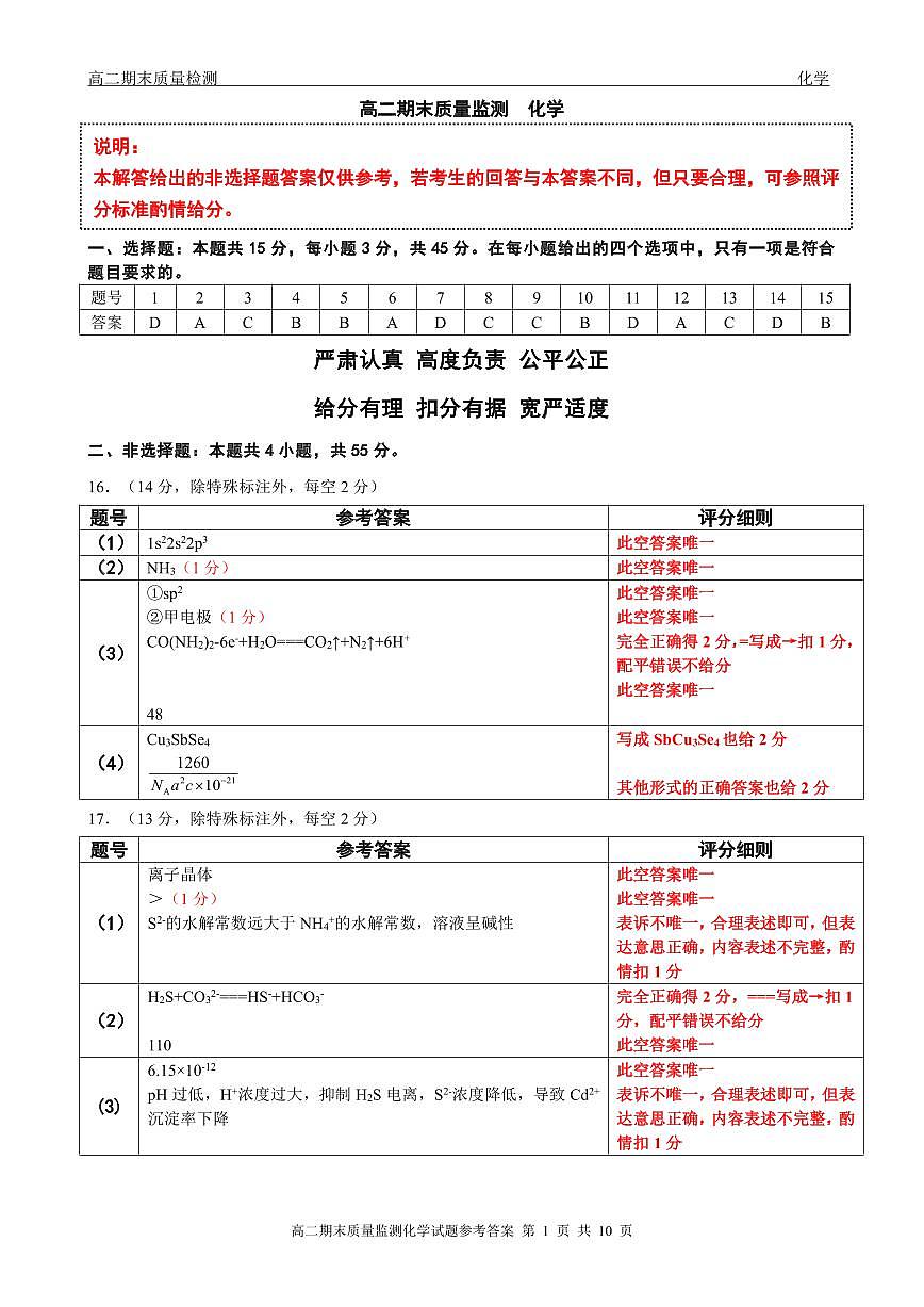 高二化学答案第1页