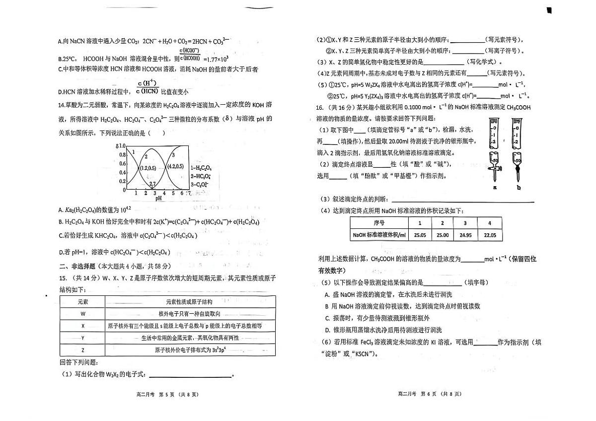 安徽宿州市第二中学2025-2026学年第一学期期末质量检测高二化学试题第3页