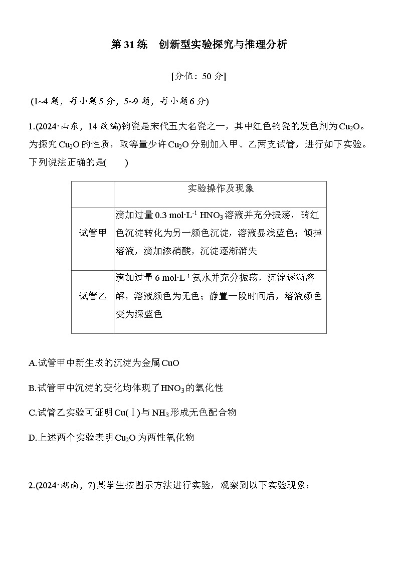 第31练　创新型实验探究与推理分析（学生版）第1页
