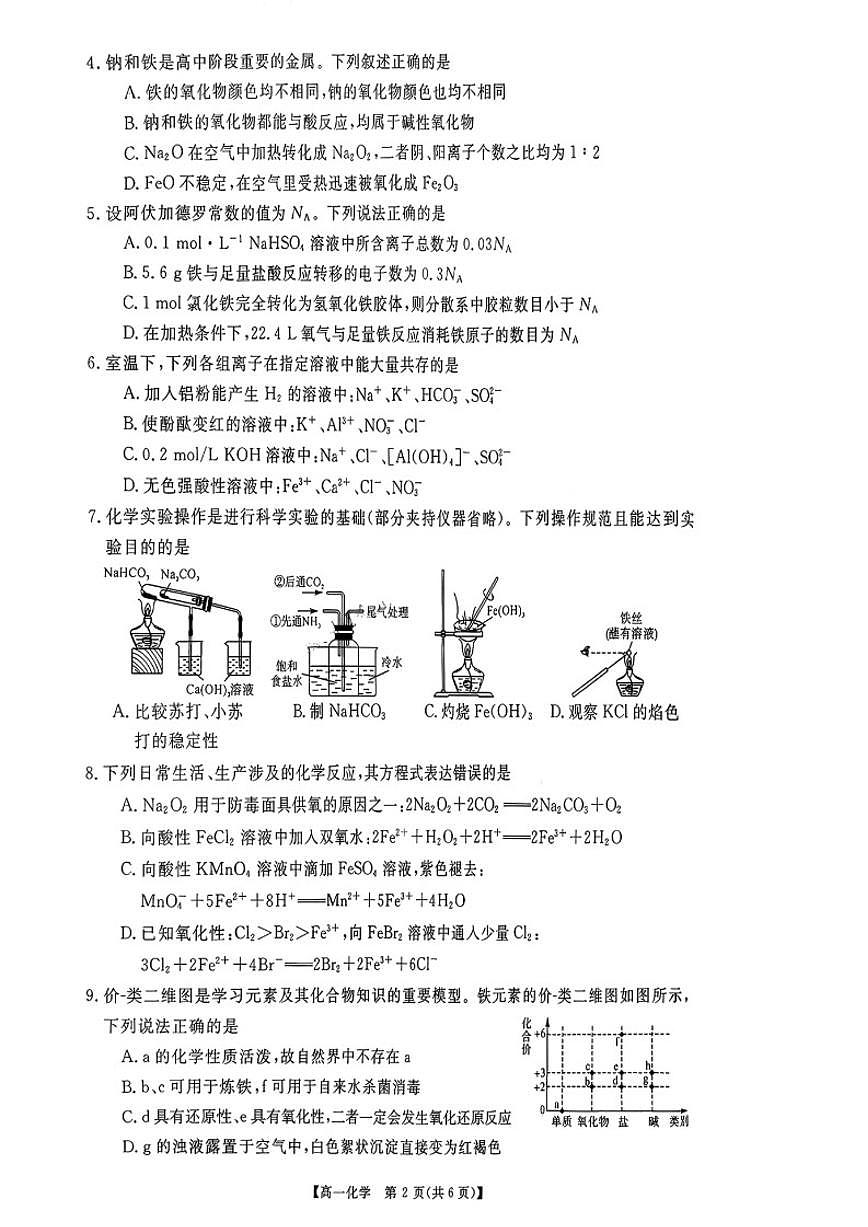 2025-2026学年河南省漯河市高一上期末化学试卷（含答案）第2页