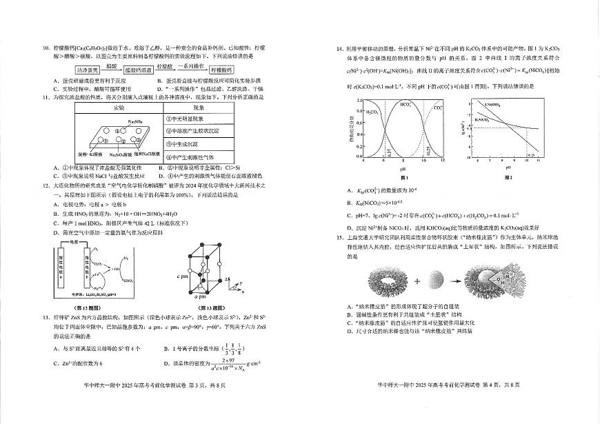 湖北省华中师大一附中2025年高考学科核心素养卷化学第2页