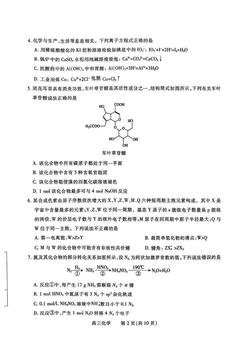 河南省濮阳市2026届高三上学期第一次模拟考试化学试题（高考模拟）第2页