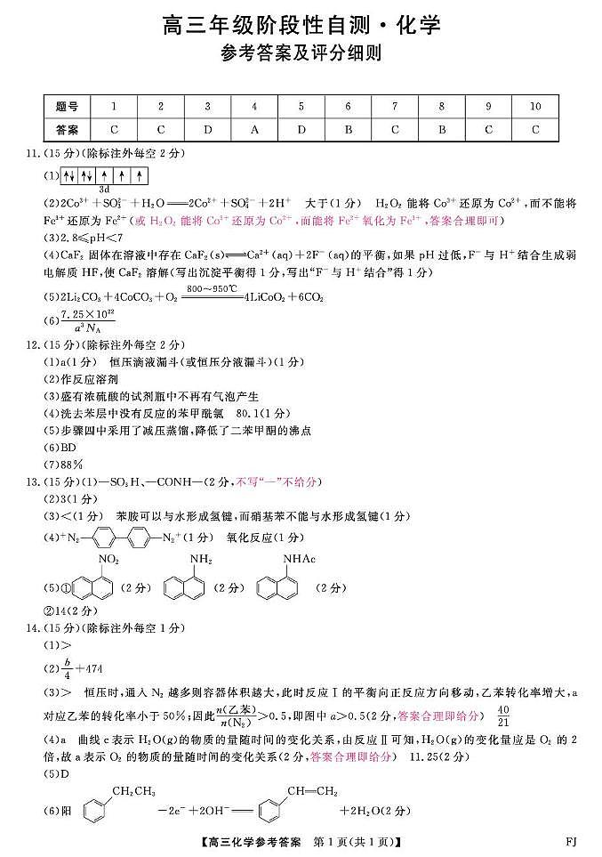 26093C-FJ-评分细则-化学第1页