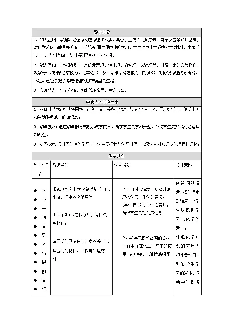人教版（2019）高中化学选择性必修第一册 4.2 电解池 教学设计第2页