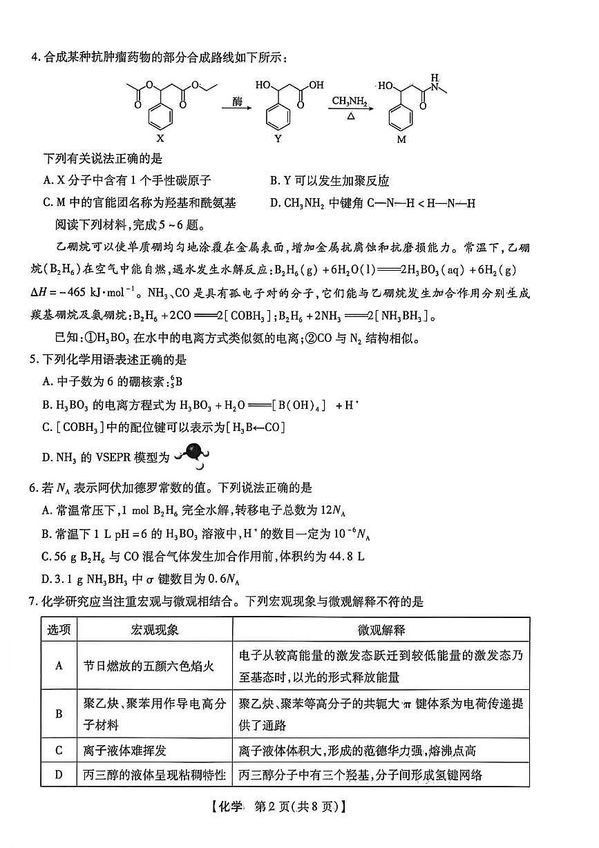 河南省鹤壁市2025-2026学年高三下学期开学化学试题第2页