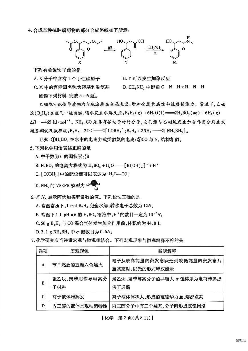 2025-2026学年河北沧州市高三下学期3月阶段检测化学试题（含解析）第2页