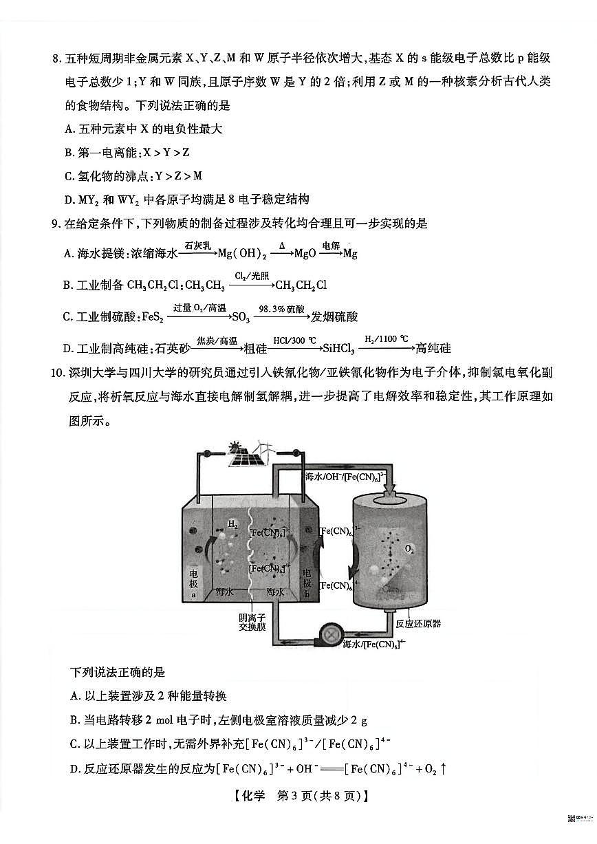 2025-2026学年河北沧州市高三下学期3月阶段检测化学试题（含解析）第3页