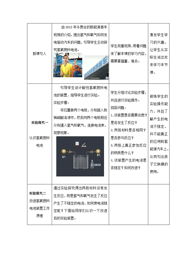 人教版（2019）高中化学选择性必修第一册 4.1.3 燃料电池 教学设计（表格式）第3页