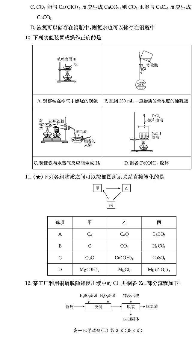 湖南长郡中学2026年高一下学期寒假检测化学试题第3页