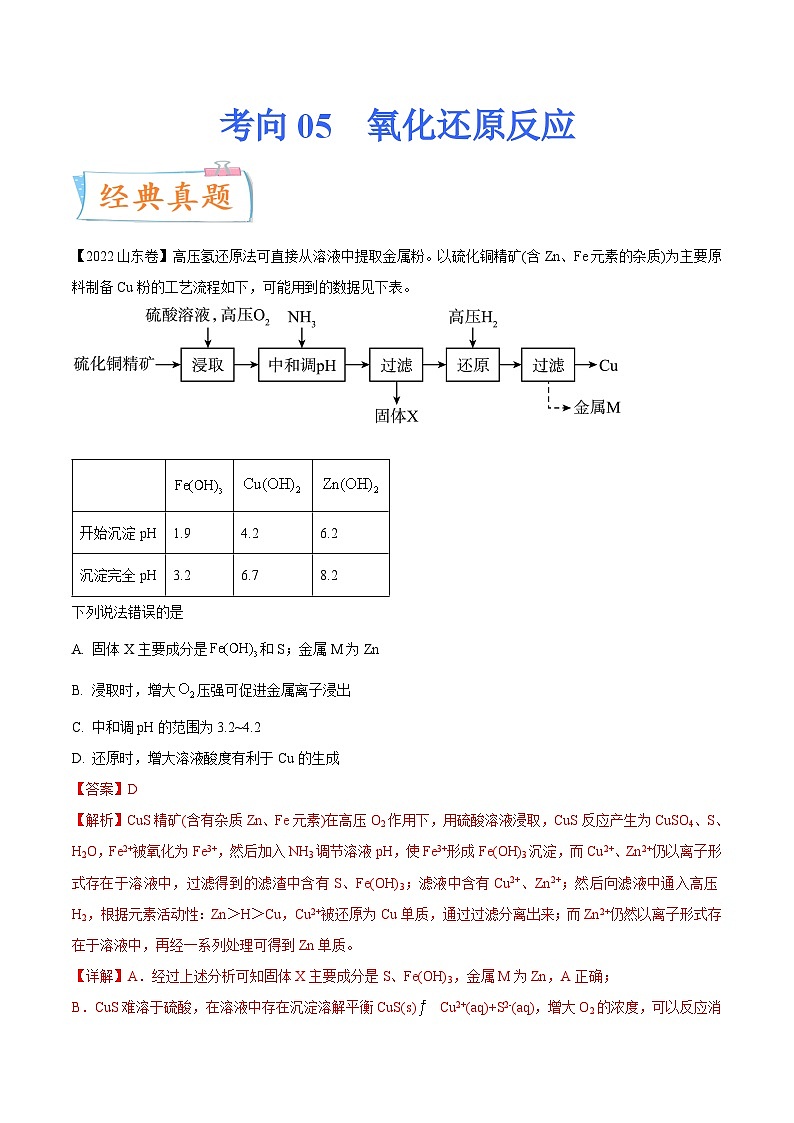 高考化学一轮复习考点巩固练习考向05 氧化还原反应（含答案解析）第1页