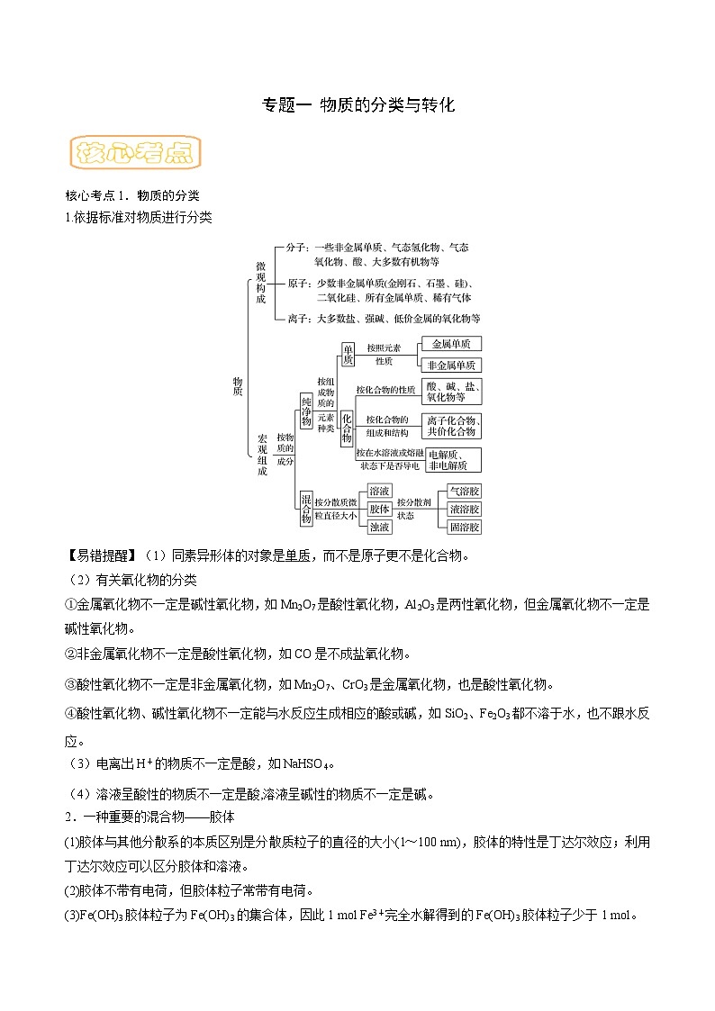 高考化学二轮复习核心考点讲与练专题一 物质的分类与转化（原卷版）第1页