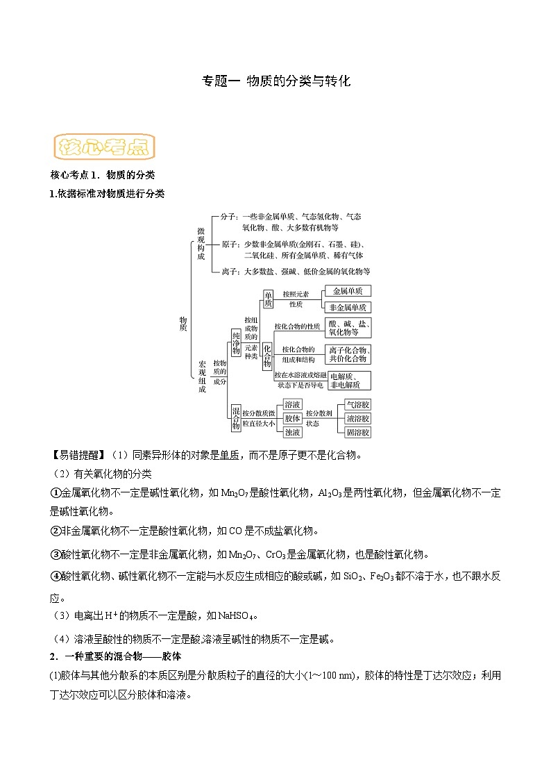 高考化学二轮复习核心考点讲与练专题一 物质的分类与转化（解析版）第1页