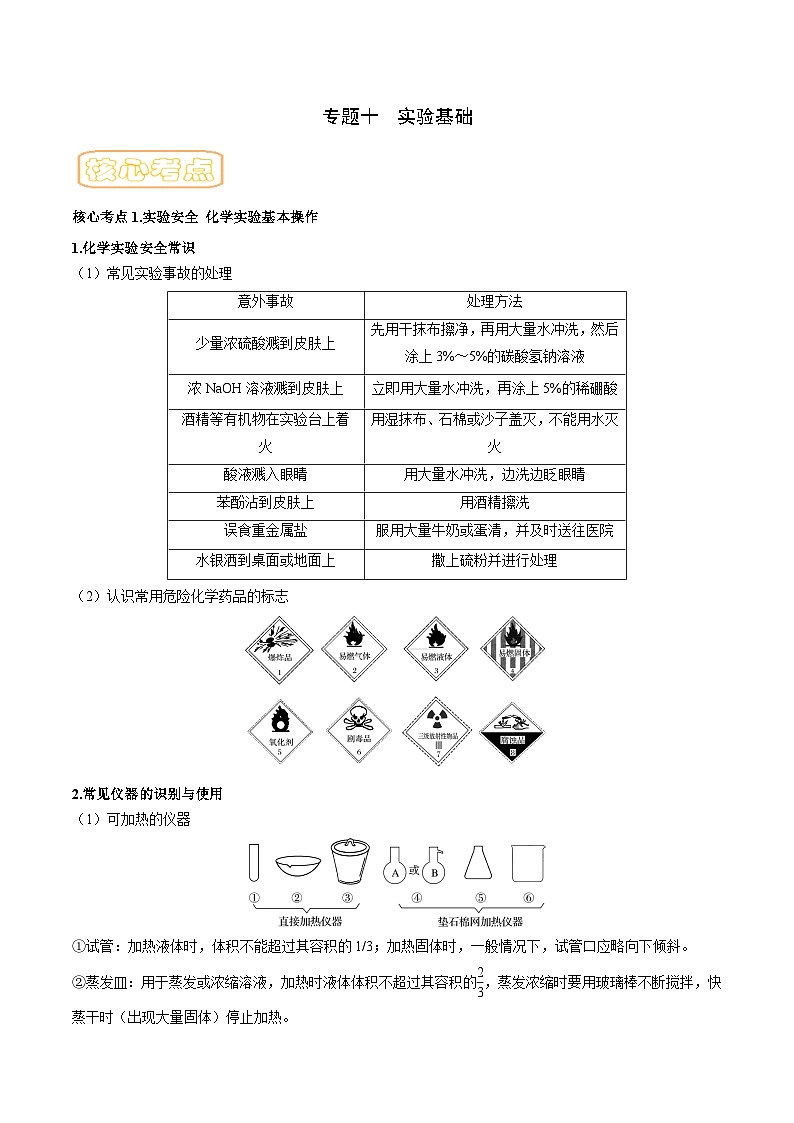 高考化学二轮复习核心考点讲与练专题十 实验基础 （解析版）第1页