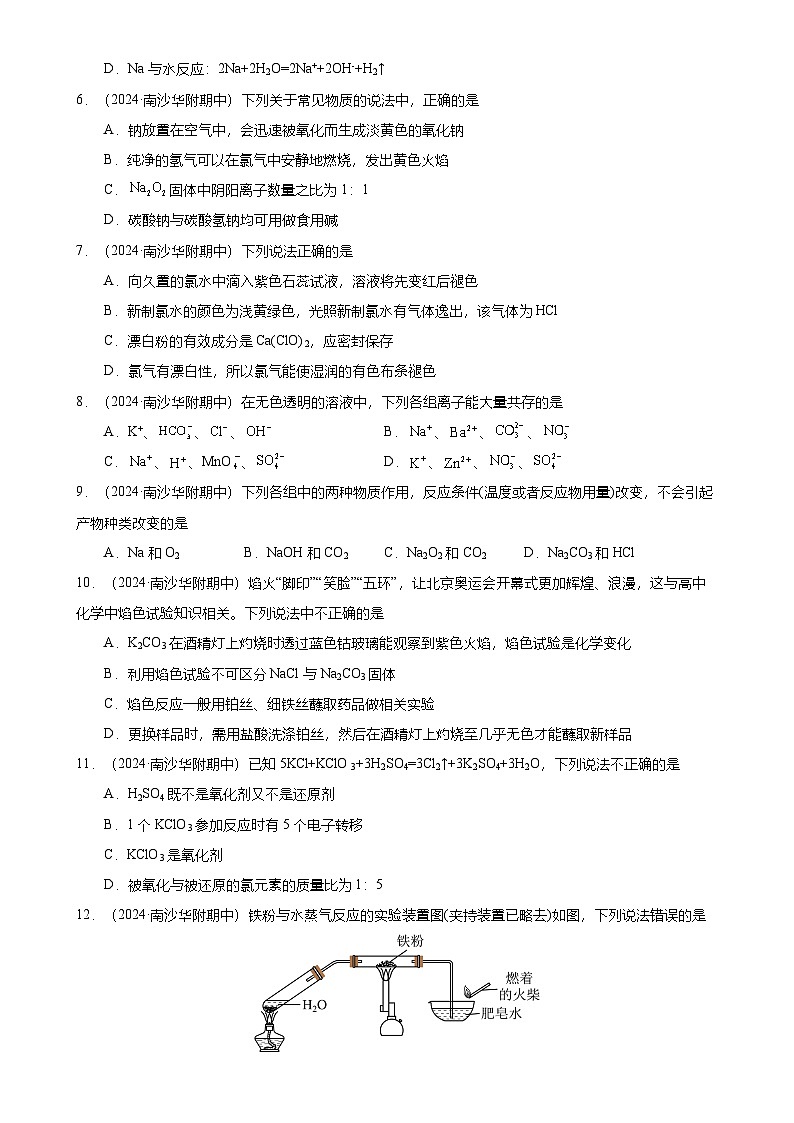 2024-2025广州市南沙区华南师范大学附属南沙学校高一上学期期中化学试卷（题目版）-A4第2页