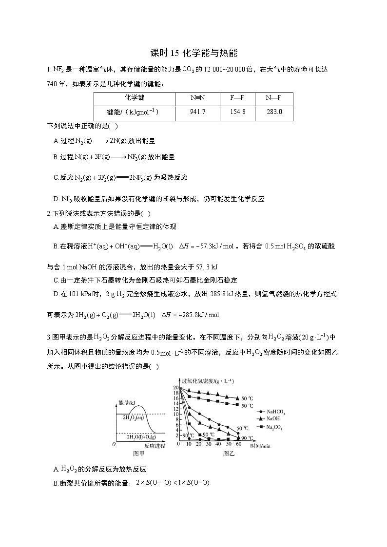 高考化学一轮复习考点课时巩固练习课时15 化学能与热能（含答案）第1页