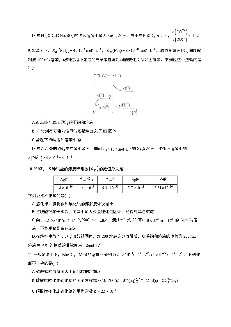 高考化学一轮复习考点课时巩固练习课时23 难溶电解质的溶解平衡（含答案）第3页