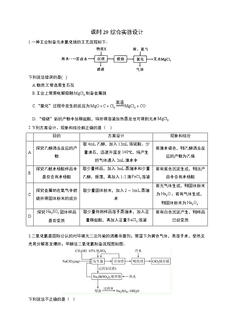 高考化学一轮复习考点课时巩固练习课时29 综合实验设计（含答案）第1页
