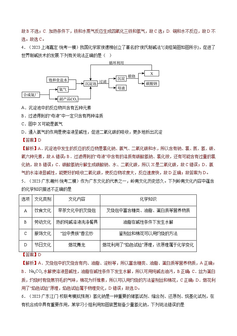 高考化学一轮复习考点讲练测第08讲 钠及其重要化合物（练习）（解析版）第2页