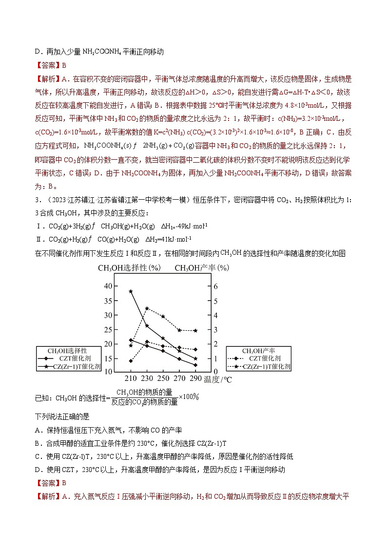 高考化学一轮复习考点讲练测第26讲 化学平衡常数及转化率 反应方向及调控（练习）（解析版）第2页