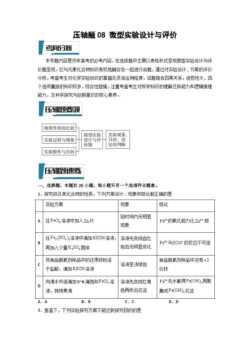 高考化学二轮复习压轴题专项练习08 化学实验设计与评价（原卷版）第1页