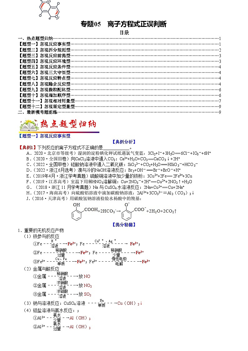 高考化学二轮热点题型归纳与变式演练专题05 离子方程式正误判断（学生版）第1页