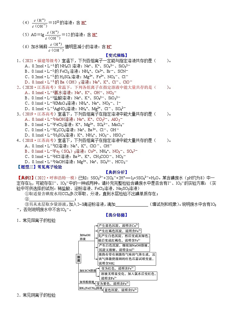 高考化学二轮热点题型归纳与变式演练专题06 离子共存、检验和推断（学生版）第3页