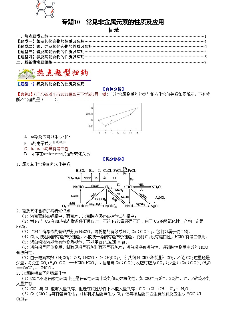 高考化学二轮热点题型归纳与变式演练专题10 常见非金属元素的性质及应用（学生版）第1页