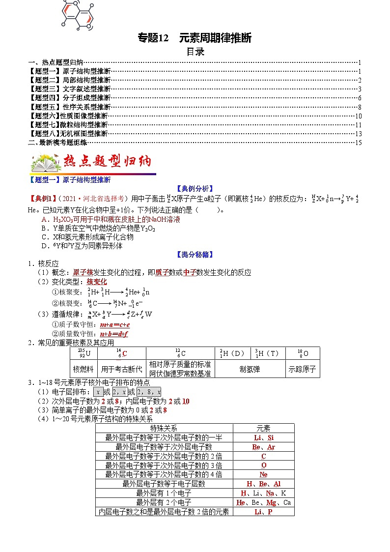 高考化学二轮热点题型归纳与变式演练专题12 元素周期律推断（学生版）第1页
