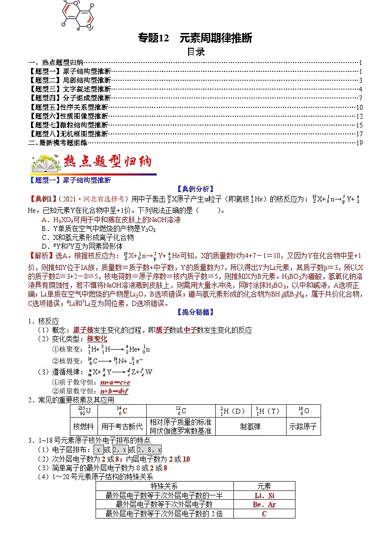 高考化学二轮热点题型归纳与变式演练专题12 元素周期律推断（教师版）第1页