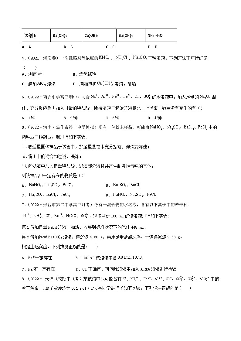 高考化学二轮复习高频考点练习7 离子检验与推断（原卷版）第2页